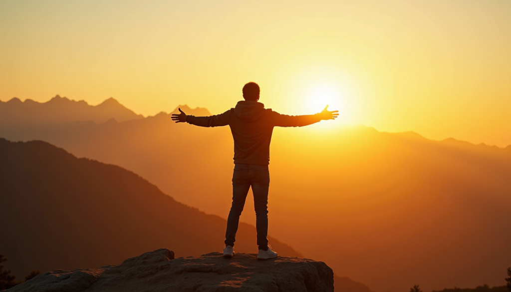 Person walking toward sunrise representing lifelong mindset growth and fulfillment