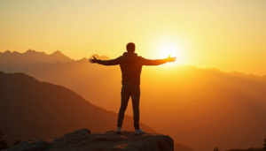 Person walking toward sunrise representing lifelong mindset growth and fulfillment