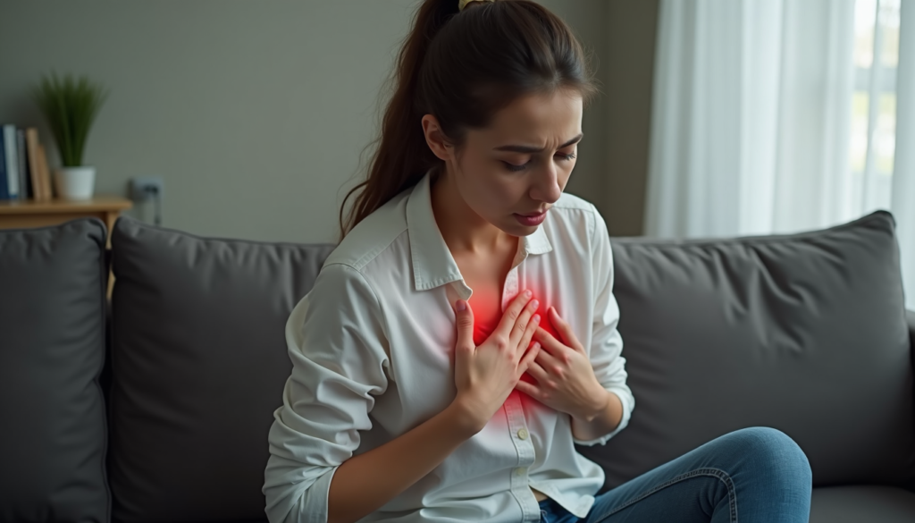 Person clutching chest in discomfort representing physical symptoms of chronic anxiety
